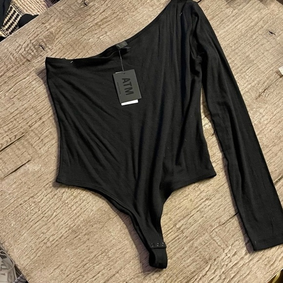 ATM One Shoulder Long Sleeve Micro-modal Bodysuit. - Picture 3 of 5